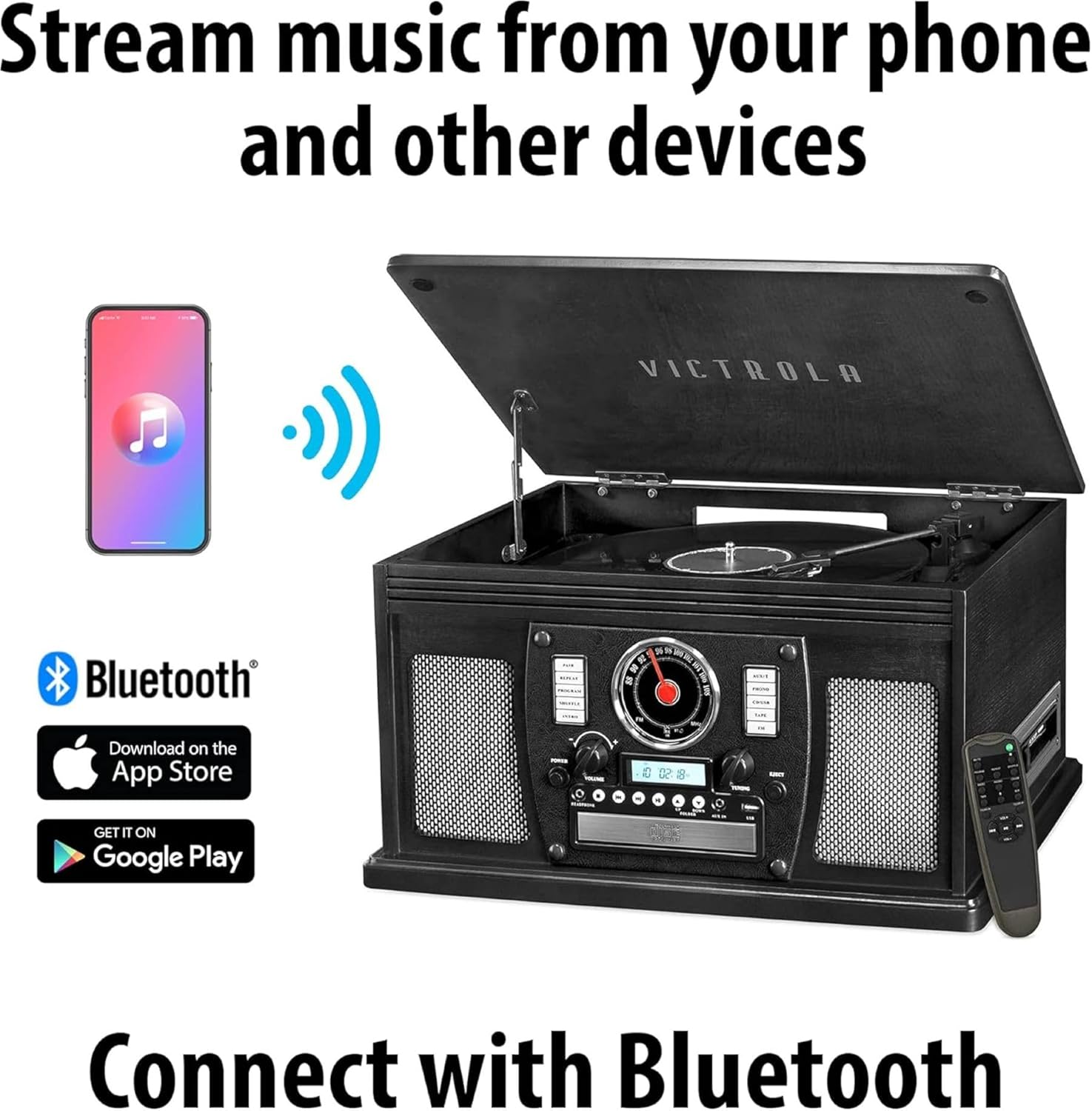 Victrola Aviator 8-in-1 Bluetooth Record Player & Multimedia Center with Built-in Stereo Speakers - 3-Speed Turntable, Vinyl to MP3 Recording, Wireless Music Streaming, Mahogany