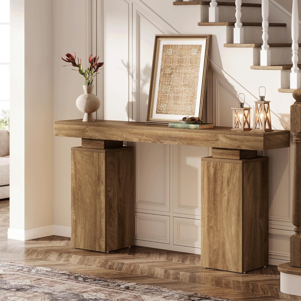 Tribesigns 63-Inch Long Console Table, Farmhouse Entryway Table Behind Couch, Wooden Foyer Stand Entry Station, Modern Hallway Accent Furniture for Living Room Decor, Entrance, Natural Wood Finish