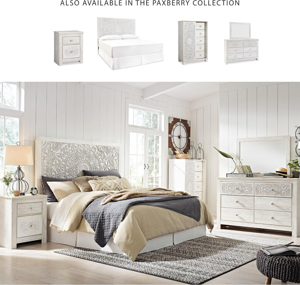 Signature Design by Ashley Paxberry Boho 6 Drawer Dresser, Smooth-gliding Faux Laminate Lined Drawers, Wood, 61.26" W x 15.83" D x 40" H, Whitewash