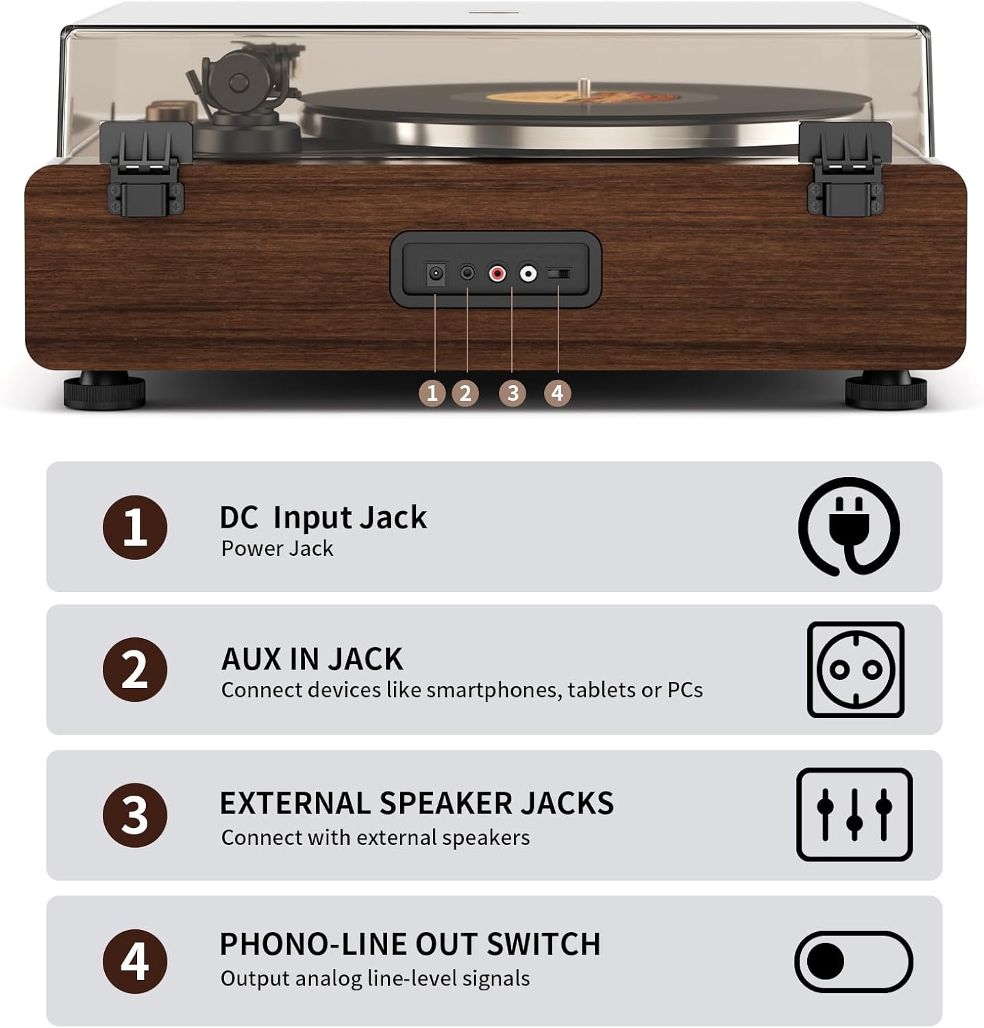 FEKTIK Vinyl Record Player with Magnetic Cartridge,High Fidelity Belt Drive Turntable with Built-in Speakers, Bluetooth Playback and Aux-in Functionality, Auto Off