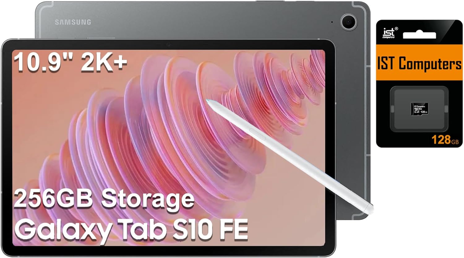 Samsung Galaxy Tab S10 FE Android Tablet (10.9" 2K+ Touchscreen, 8-Core, 8GB RAM, 256GB Storage (128GB+128GB SD Card)), S Pen, Long Battery Life, Dual Cameras, Lightweight, Gray, NA Version, SM-X520