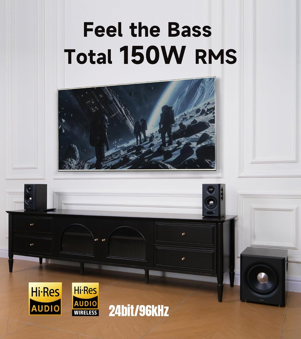 Edifier S355DB 2.1 Powered Bookshelf Speakers with Wireless 8" Subwoofer, 150W Tri-Amp Hi-Res Audio, Computer Speaker System, Bluetooth 6.0 with LDAC, HDMI/Optical/Coaxial Inputs for PC, TV (Black)