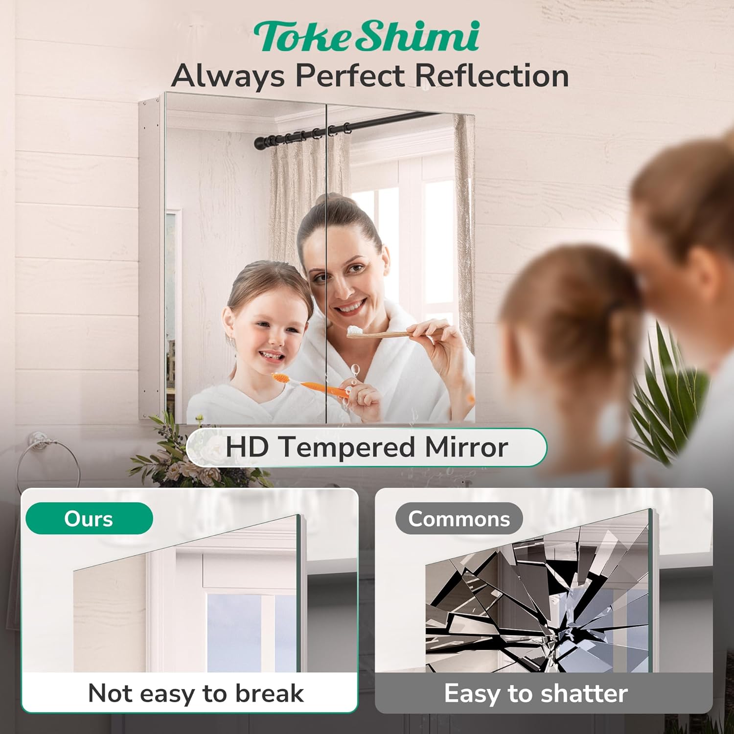 TokeShimi 24x32 Mirrored Medicine Cabinet Recessed or Wall Mount, Aluminum Tempered Silver Bathroom Medicine Cabinet with Mirror with Stepless Adjustable Storage Metal for Modern Farmhouse