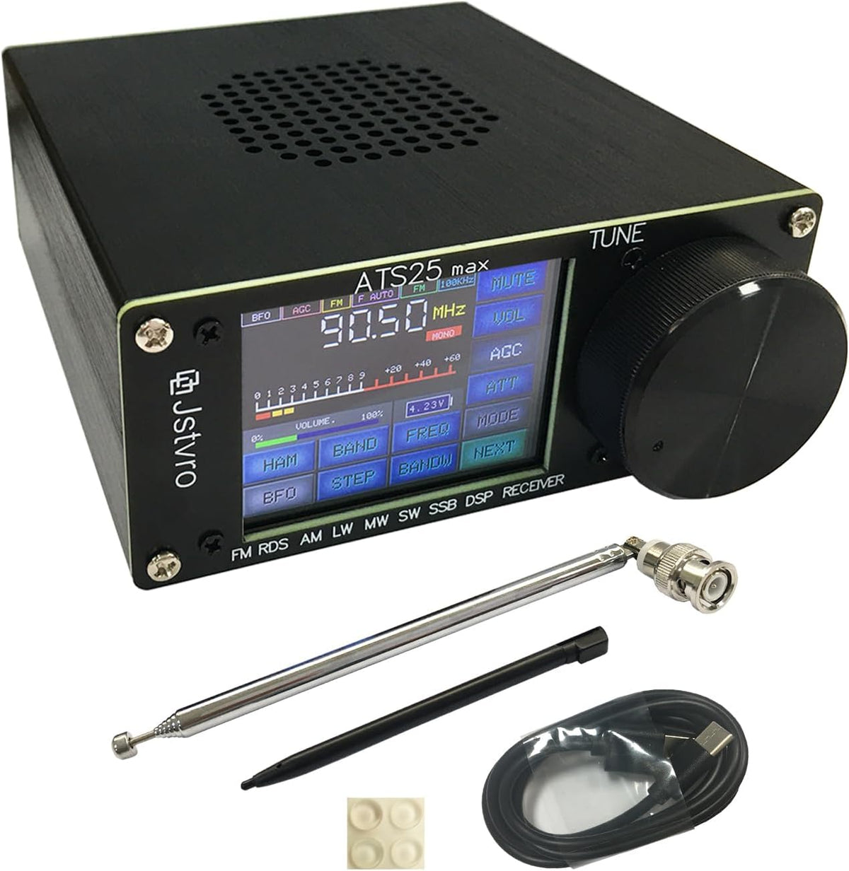 Upgraded ATS-25 Max All Full Bands SI4732 Receiver Portable 2.4 inch FM AM LSB USB LW SSB Shortwave Color Touching Screen Aluminum Alloy 3000Mah Battery Big Speaker Nice Sound