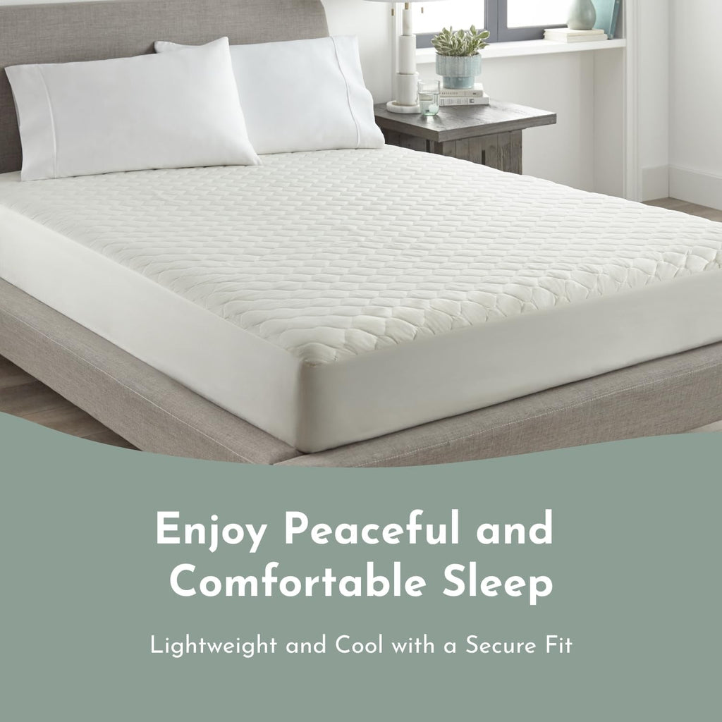 100% Cotton Organic Mattress Protector | Breathable & Noiseless GOTS Organic Mattress Pad with Premium 300GSM Durability | Machine Washable Quilted Bed Protector with Deep Pocket (Ivory, King)