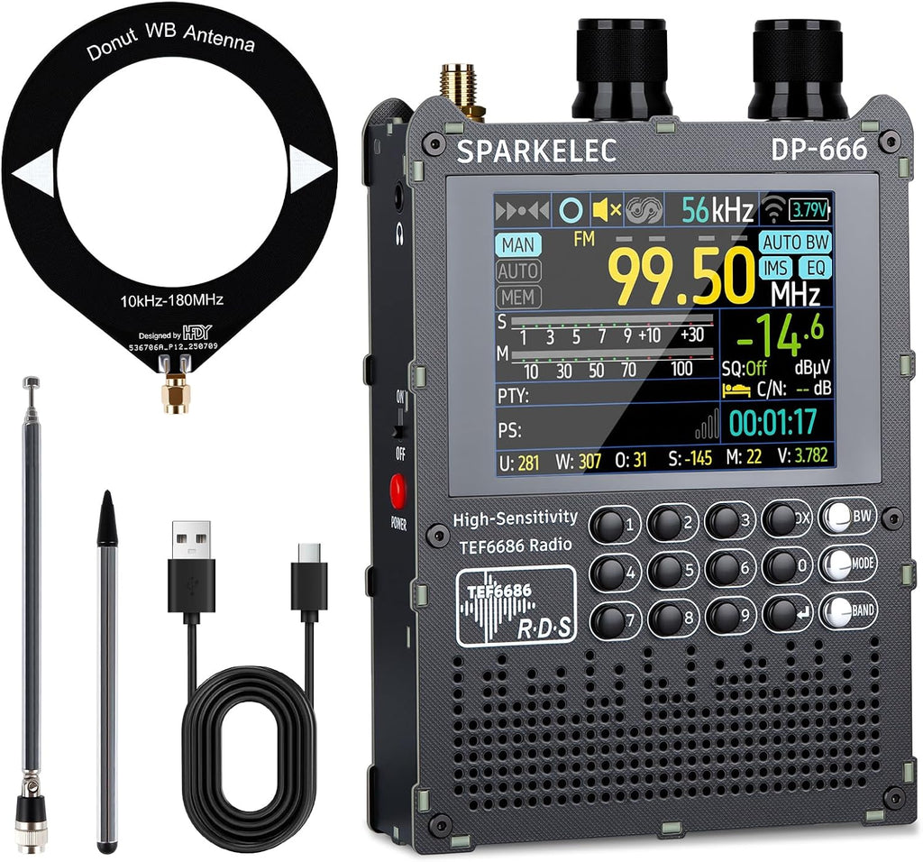DP-666 TEF6686 Full Band Radio,AM LW/MW/SW/OIRT/FM High Sensitivity Shortwave Radios Receiver with RDS Data Shows,2.8-inch LCD Color Touch Screen,5000mAH Battery,Telescopic Antenna,Donut Antenna