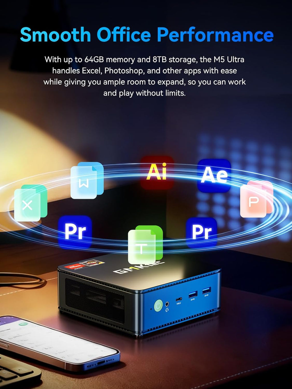 GMKtec Gaming Mini PC AMD Ryzen 7 7730U (Upgraded 7430U/ 5825U) 16GB DDR4 512GB NVME SSD WiFi 6E Dual NIC LAN 2.5GbE Desktop Computers USB-C, DP, HDMI Triple 4K Display M5 Ultra