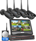Hiseeu Home Security Camera System, 24/7 Recording Wired Plug-in Powered 4Pcs 5MP Outdoor Cameras, 10.1" LCD 16CH 8MP NVR&Monitor, One-Way Audio, Motion Detection, 1TB HDD, 2.4G/5G Wireless WiFi Pro
