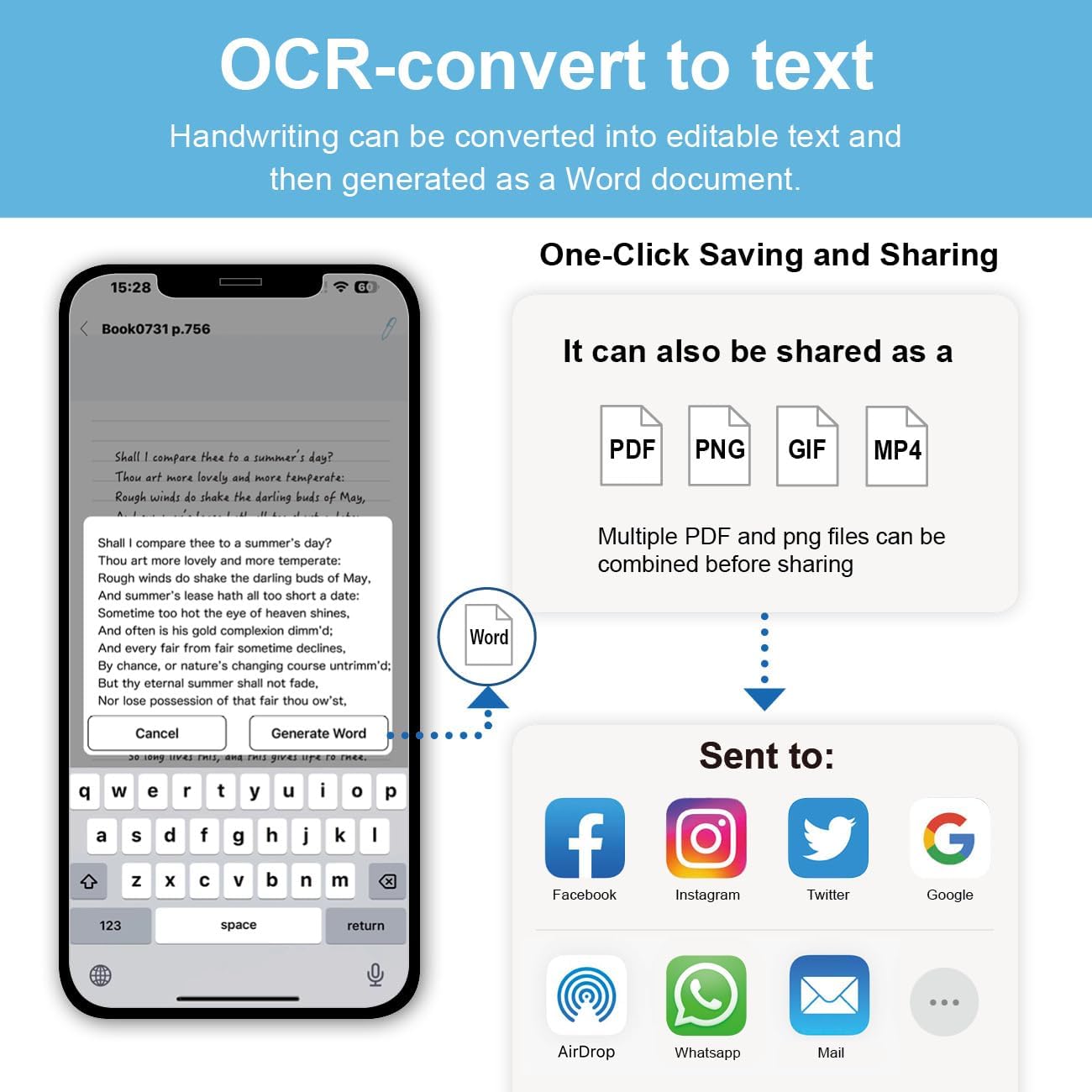 Ophayapen Smart Sync Pen for Note Taking with Notebook and Writing Board,Real-time Sync for Digitizing,Convert to Text,Storing,Sharing Paper Notes via APP on Smartphone & iPad (Android and iOS)