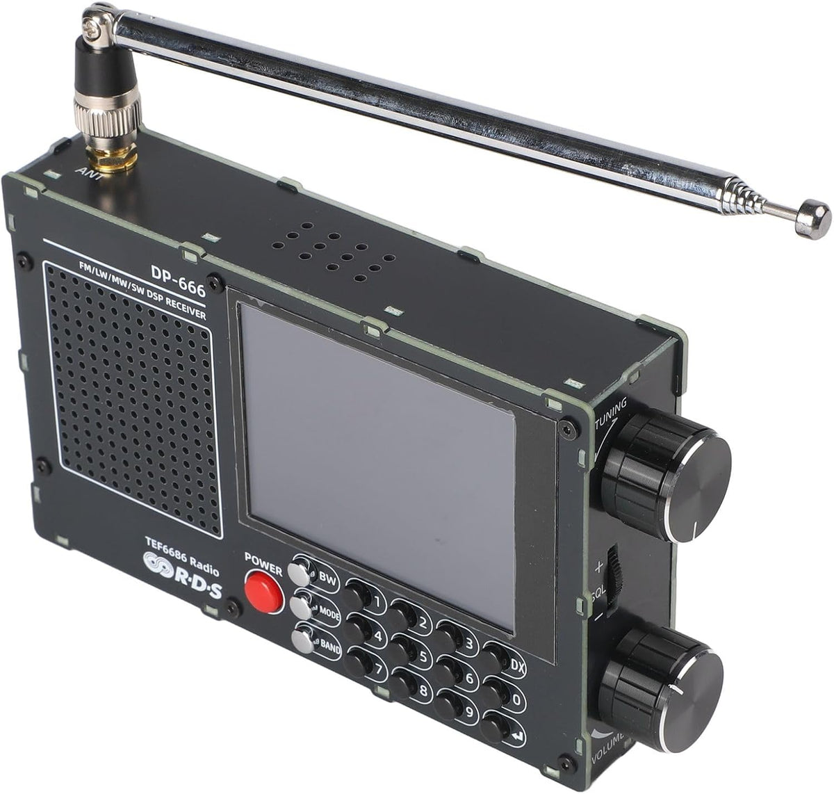 DP-666 TEF6686 Full Band Radio, FM AM Shortwave Radio RDS, 2.8 Inch Resistive Touch LCD Color Screen, Portable High Sensitivity Travel Radio(Black)