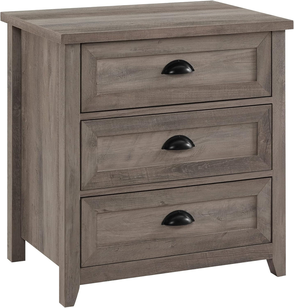 Walker Edison Hazel Modern Farmhouse 3 Drawer Framed Nightstand with Half-Moon Handles 25 Inch Grey Wash
