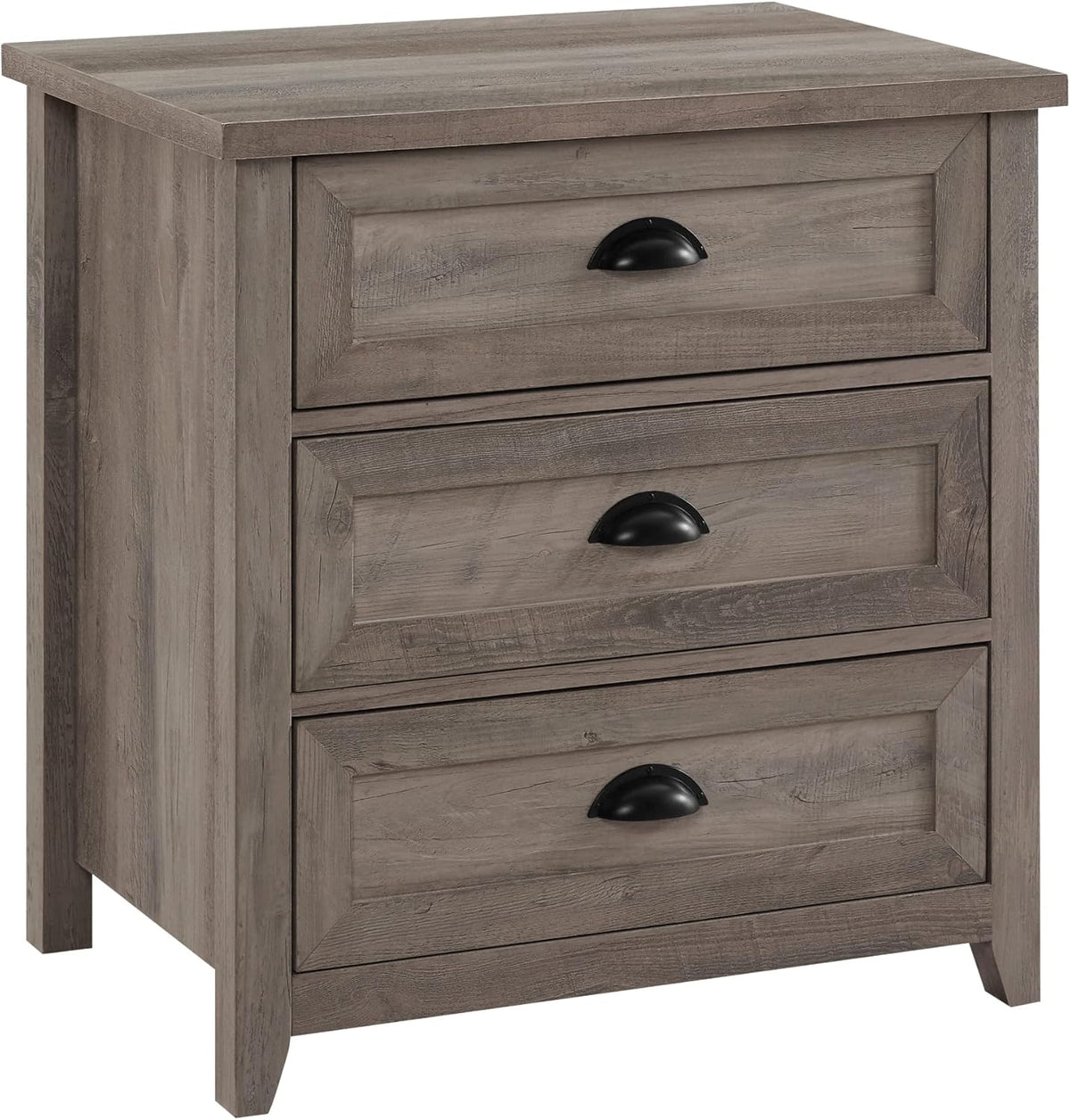 Walker Edison Hazel Modern Farmhouse 3 Drawer Framed Nightstand with Half-Moon Handles 25 Inch Grey Wash
