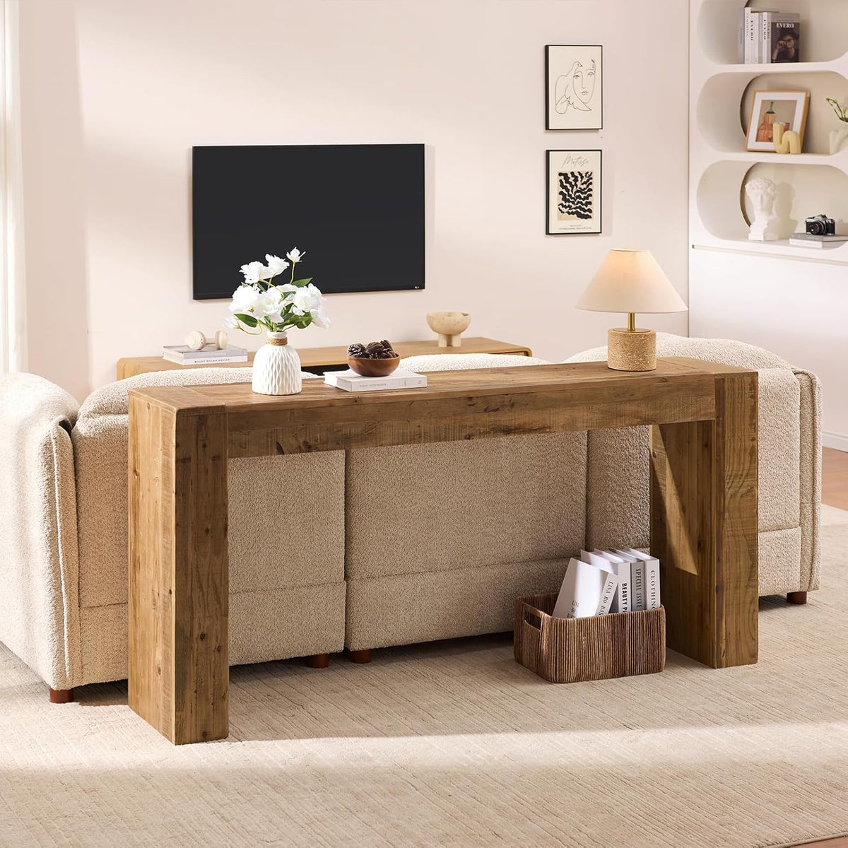 Reclaimed Solid Wood Console Table for Entryway, 63" Long Rectangular Sofa Table Behind Couch, Modern Farmhouse Hallway Entry Table for Living Room, Hallway, Foyer, 10 Mins Easy Assembly