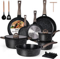 USELUCK Ceramic Cookware Set 22 Piece Nonstick Pots and Pans Set Non Stick Kitchen Cooking Sets 8"Frying Pans with Lid,Black Granite Non-Toxic Induction Kitchen Cookware w/Glass Lids PFOS/PFOA-Free