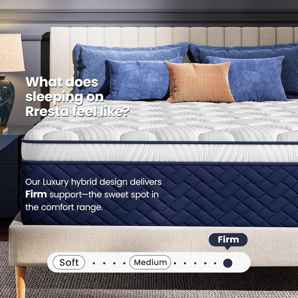 Firm Queen Mattress 14 Inch - Hotel Collection Hybrid Mattress with 7-Zone Support for Spinal Alignment, Extra Back & Hip Support, Fiberglass-Free, CertiPUR-US Certified, 365-Night Trial