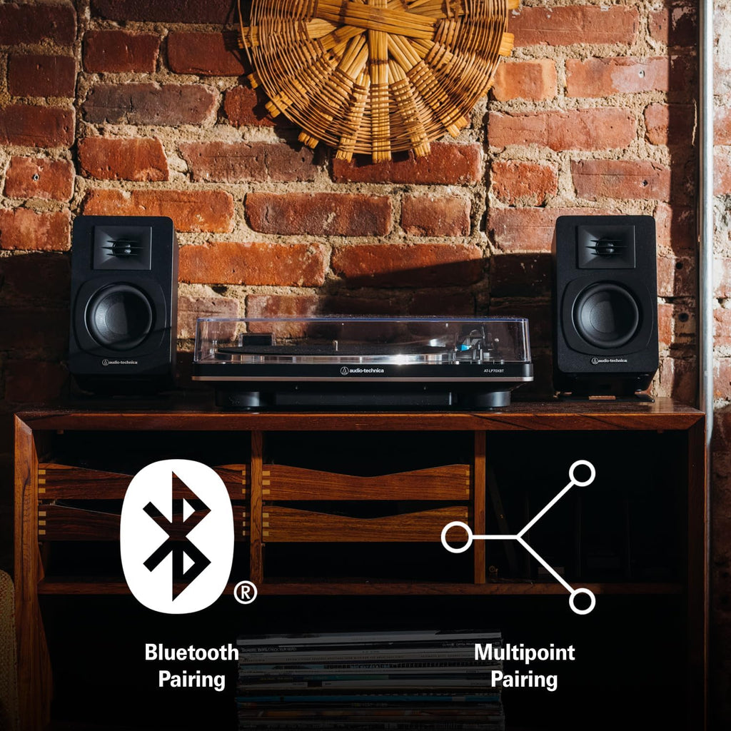 Audio Technica AT-LP70X-BZ Automatic Belt Drive Turntable - Black/Bronze with Audio Technica AT-SP3X Powered Bookshelf Speakers (2024)