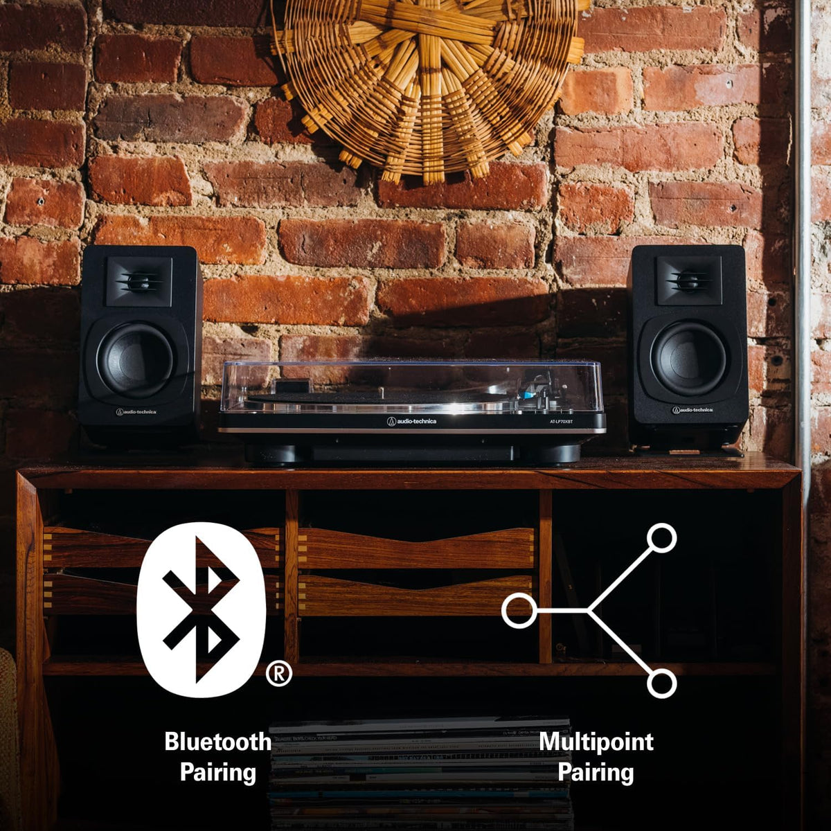 Audio Technica AT-LP70X-BZ Automatic Belt Drive Turntable - Black/Bronze with Audio Technica AT-SP3X Powered Bookshelf Speakers (2024)