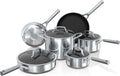 Ninja C69500 Foodi NeverStick Stainless 10-Piece Cookware Set with Glass Lids, Polished Stainless-Steel Exterior, Nonstick, Durable & Oven Safe to 500°F, Silver