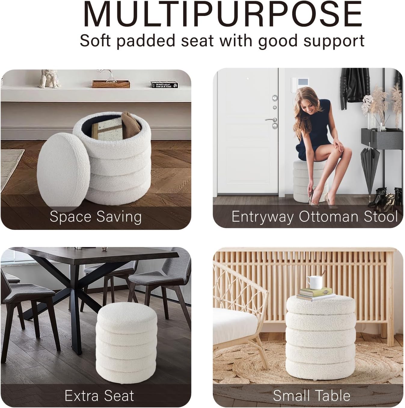 Get Set Style Modern Round Ottoman with Soft Padded Seat, Storage Vanity Chairs for Makeup, Upholstered Footrest Stool Ottoman Foot Stool for Living Room, Bedroom