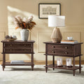 HULALA HOME Farmhouse Nightstand Set of 2 with Drawer & Open Shelf, Natural Wood End Table with Solid Wood Legs, 28.4'' Wide Sofa Side Table with Charging Station(Walnut)