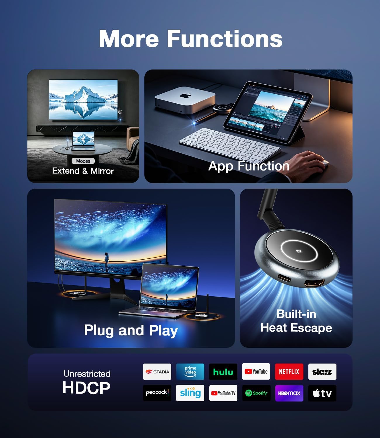 AIMIBO Wireless HDMI Extender Multiple Receivers 1X4, HDMI Wireless Transmitter & Receiver 5G, Stream 1080P@60Hz Video & Audio for Laptop, Cable Box, Camera to Multiple TV, Projector,Monitor 165FT/50M