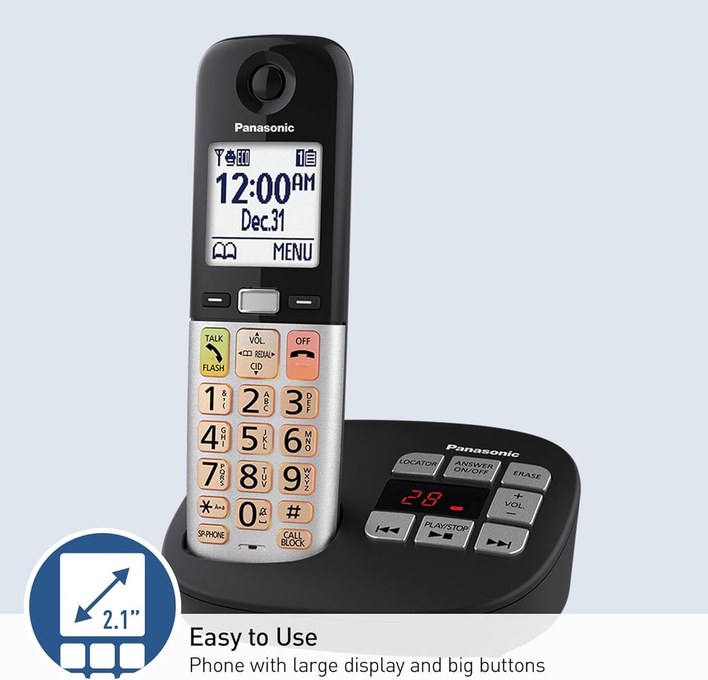 Panasonic Cordless Phone, Easy to Use with Large Display & Big Buttons, Flashing Favorites Key, Flashlight, Call Block, Volume Boost, Talking Caller ID, House Phones, 3 Handsets - KX-TGU433B