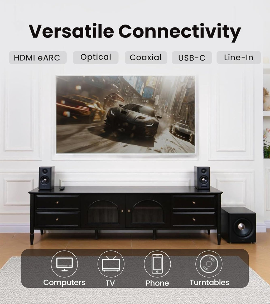 Edifier S355DB 2.1 Powered Bookshelf Speakers with Wireless 8" Subwoofer, 150W Tri-Amp Hi-Res Audio, Computer Speaker System, Bluetooth 6.0 with LDAC, HDMI/Optical/Coaxial Inputs for PC, TV (Black)