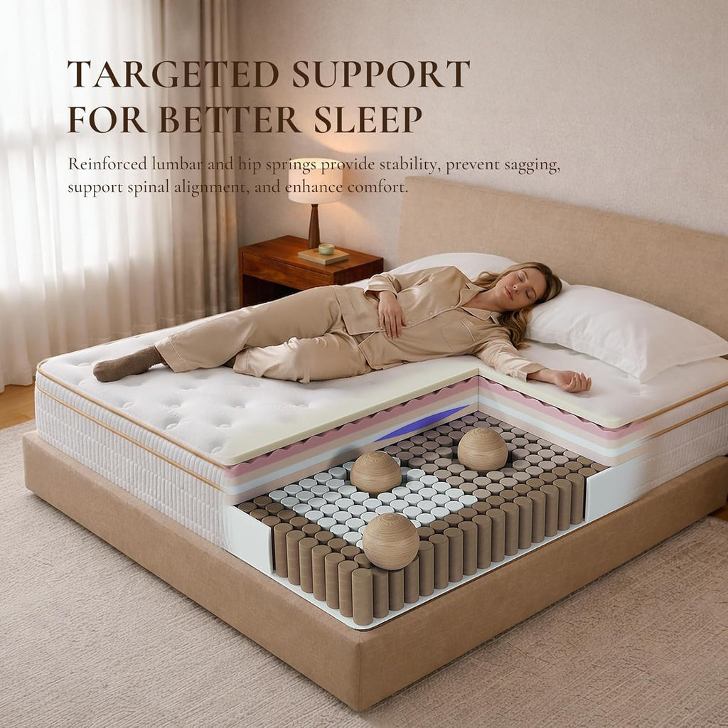 Queen Size Mattress 14 Inches, Medium Firm Hybrid with Memory Foam & Individually Wrapped Coils, CertiPUR-US Certified, Fiberglass-Free Design