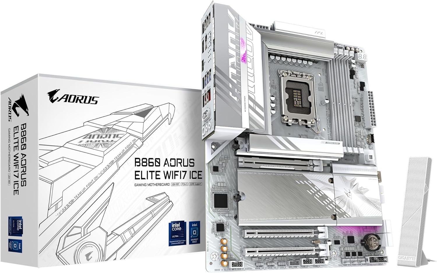 GIGABYTE B860 AORUS Elite WIFI7 ICE Intel Core Ultra (Series 2) LGA 1851 Motherboard, ATX, DDR5, 3X M.2, PCIe 5.0, USB-C, WIFI7, 2.5GbE LAN, EZ-Latch