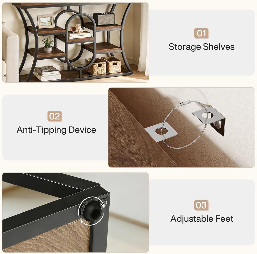 Tribesigns 41.3-Inch Console Table, Industrial Entryway Table with Storage Shelves, Small Narrow Sofa Table for Living Room, Behind Couch, Hallway & Foyer (Rustic Brown)