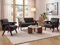STHOUYN Black Leather Loveseat Sofa and Accent Chairs Set of 2, Mid-Century Modern Office Furniture Couch and Chair Set, Small Love Seat Couches with Wood Arm, 3 Pieces Living Room Furniture Sets (3)