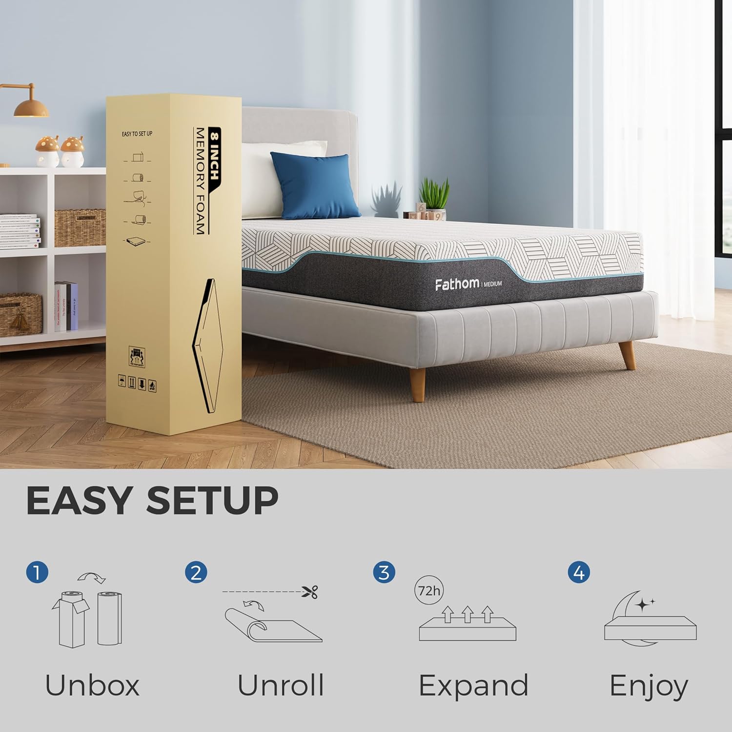 FATHOM Medium Queen Mattress 10 Inch Memory Foam Mattress Queen Size Bed in a Box for Back Pain Relief and Cool Sleep with Gel Foam and Removeable Fiberglass Free Cover, CertiPUR-US Certified