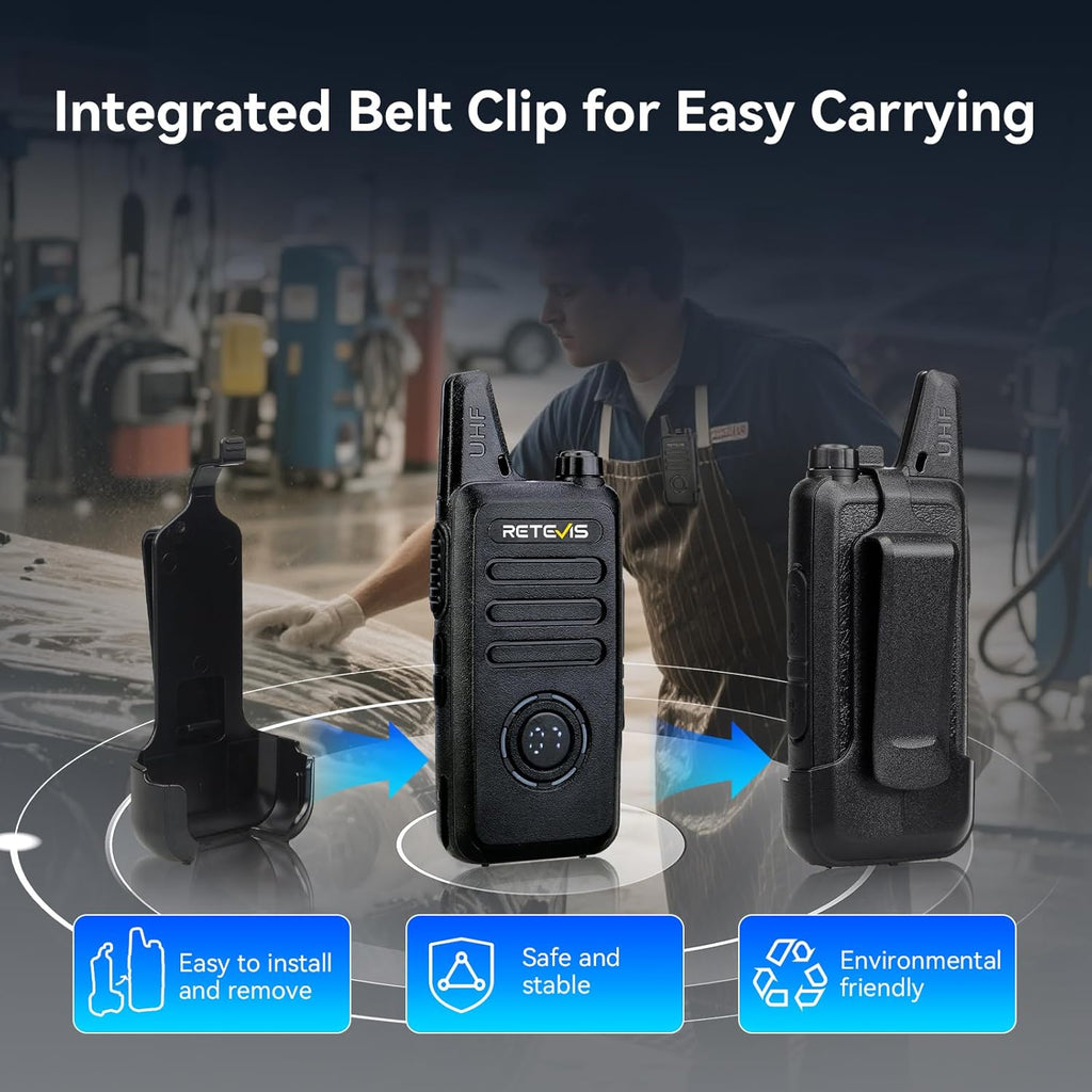 Retevis RT22S 2 Way Radios Rechargeable,Long Range Walkie Talkies with Earpiece and Mic Set,Channel Display,Signal Prompt,Handsfree Portable Two-Way Radio(6 Pack) with 6 Way Multi Gang Charger