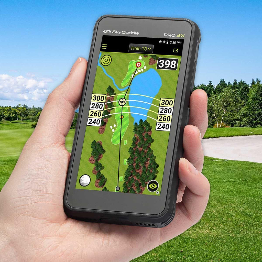 SkyCaddie PRO 4X Handheld Golf GPS Bundle - 4" LCD Display, 35,000 Maps, Dynamic HoleVue - Includes PlayBetter Portable Charger & Protective Hard Case - TruePoint Precision Positioning Technology