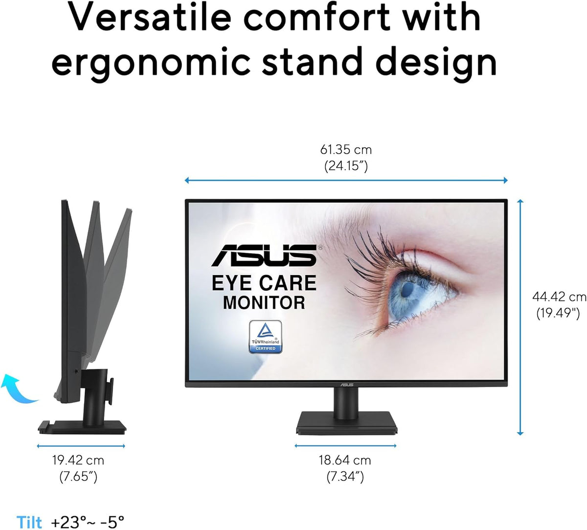 ASUS 27” 1440P Eye Care Monitor (VA27AQ) - IPS, QHD (2560 x 1440), 99% sRGB, Frameless, HDMI, DisplayPort, VGA, 1ms, Speakers,Low Blue Light, Flicker Free, VESA Wall Mountable, 3 yr Warranty