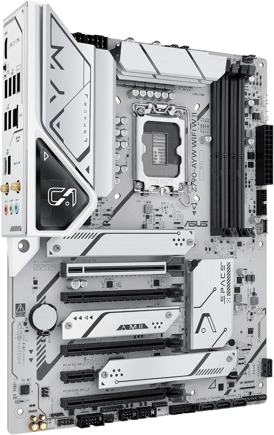 ASUS Z790-AYW WiFi W II Intel Z790 (LGA 1700) ATX Motherboard with PCIe® 5.0, 3X M.2, 12+1 DrMOS, DDR5, WiFi 6, 2.5Gb LAN, HDMI, USB 10Gbps Type-C®, USB 10Gbps Type-C®, Thunderbolt™, USB4®, Aura Sync