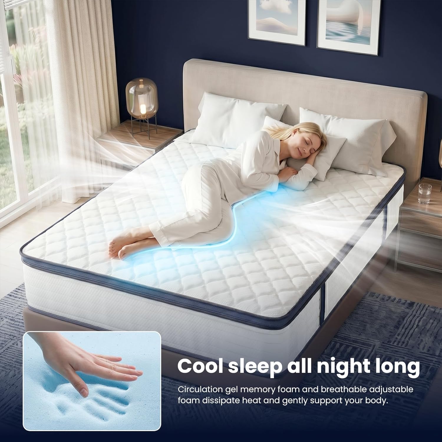 VKT 12 Inch Mttress Queen Size, Memory Foam Hybrid Mattresses in a Box, Medium Firm, Pocket Springs for Motion Isolation, CertiPUR-US and Oeko TEX Certified