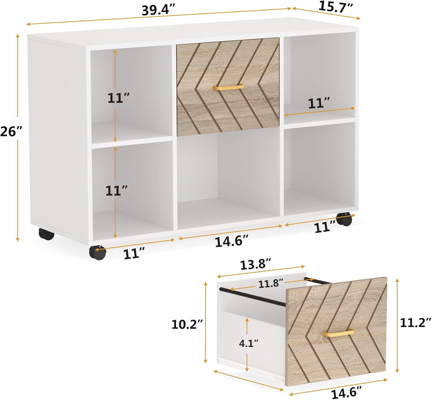 Tribesigns 2 Drawer File Cabinet, Large Mobile Lateral Filing Cabinet for Letter Size, Printer Stand with Storage Shelves and Rolling Wheels for Home Office (White)