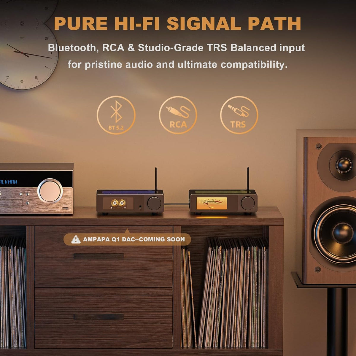 2 Channel Bluetooth Amp: HiFi 300W x2 Stereo Amplifier with BT 5.2 | HPF | Digital VU Meter | SUB Pre-Out | TRS Balanced Input | Tone Control & Remote for Home Theater Bookshelf Speakers (D1)