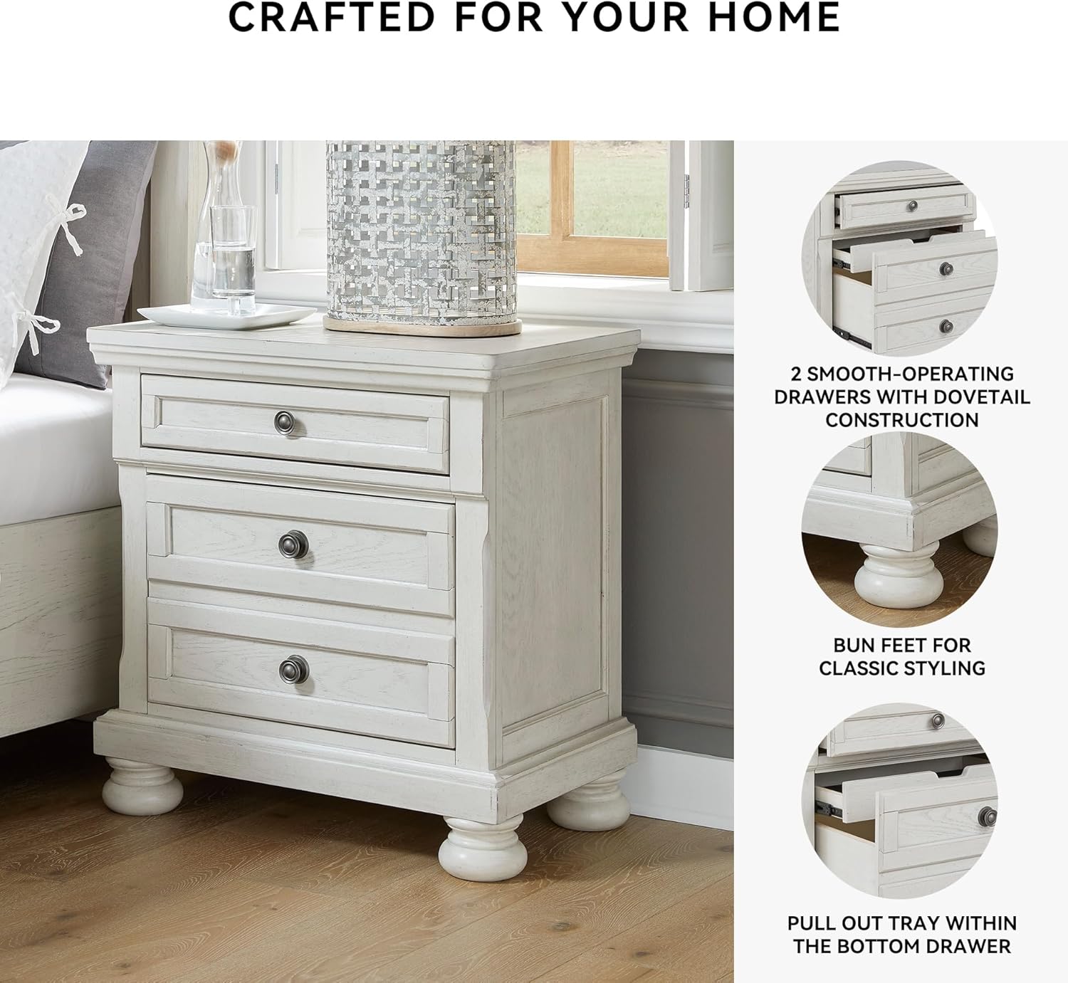 Signature Design by Ashley Robbinsdale Traditional 2 Drawer Night Stand, White