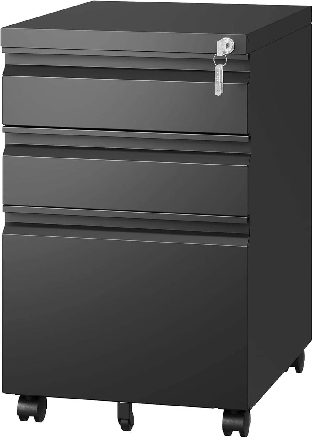 SIMPLI-Magic 3-Drawer Mobile File Cabinet with Lock - Under Desk Rolling Metal Filing Cabinet, Letter/Legal/A4, Fully Assembled, Home Office Organizer, Black