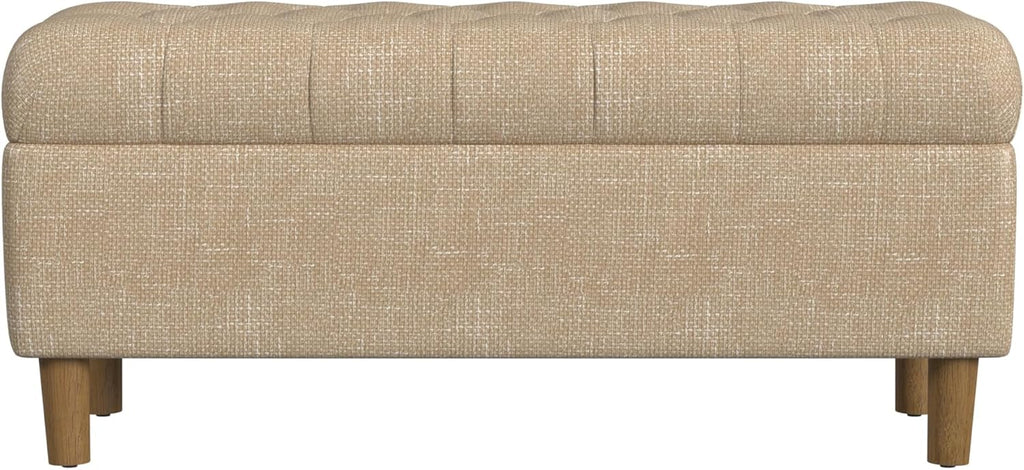 Homepop Home Decor | Tufted Ainsley Button Storage Ottoman Bench with Hinged Lid | Ottoman Bench with Storage for Living Room & Bedroom, Oatmeal Textured Fabric