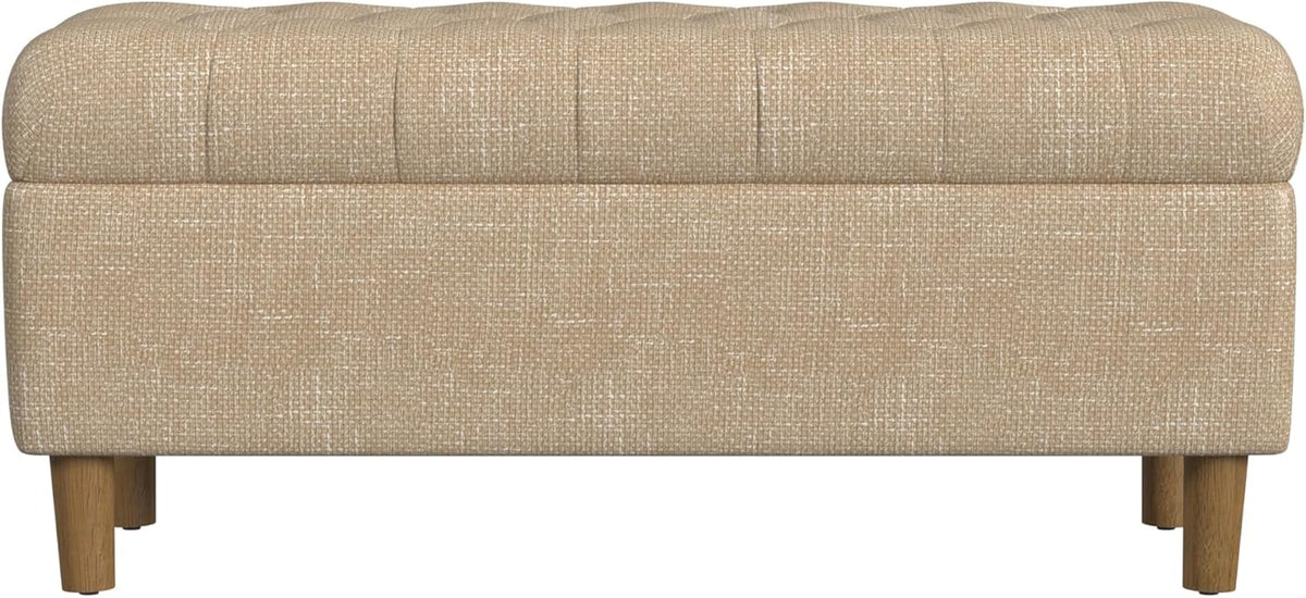 Homepop Home Decor | Tufted Ainsley Button Storage Ottoman Bench with Hinged Lid | Ottoman Bench with Storage for Living Room & Bedroom, Oatmeal Textured Fabric