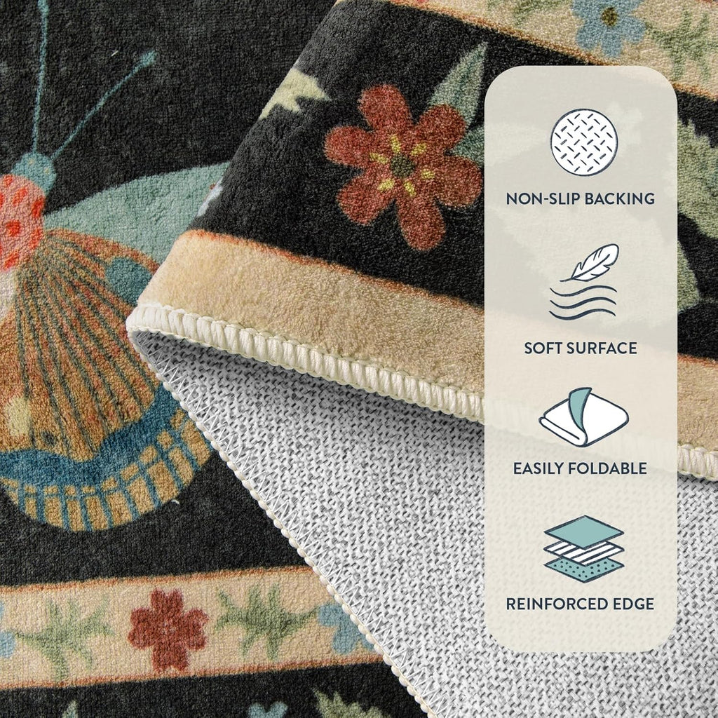 Lahome Insect Area Rugs 8x10, Non Slip Washable Rugs for Living Room 8x10 Rug, Soft Modern Bedroom Rug Under Bed Ultra-Thin Large Carpet for Dining Room Office Playroom Vionnet, Black