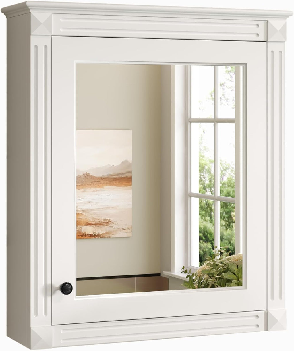 Merax Bathroom Medicine Cabinet with Mirror Door & Adjustable Shelves, 24" x 28" Wall Mounted Storage Cabinet Over Toilet