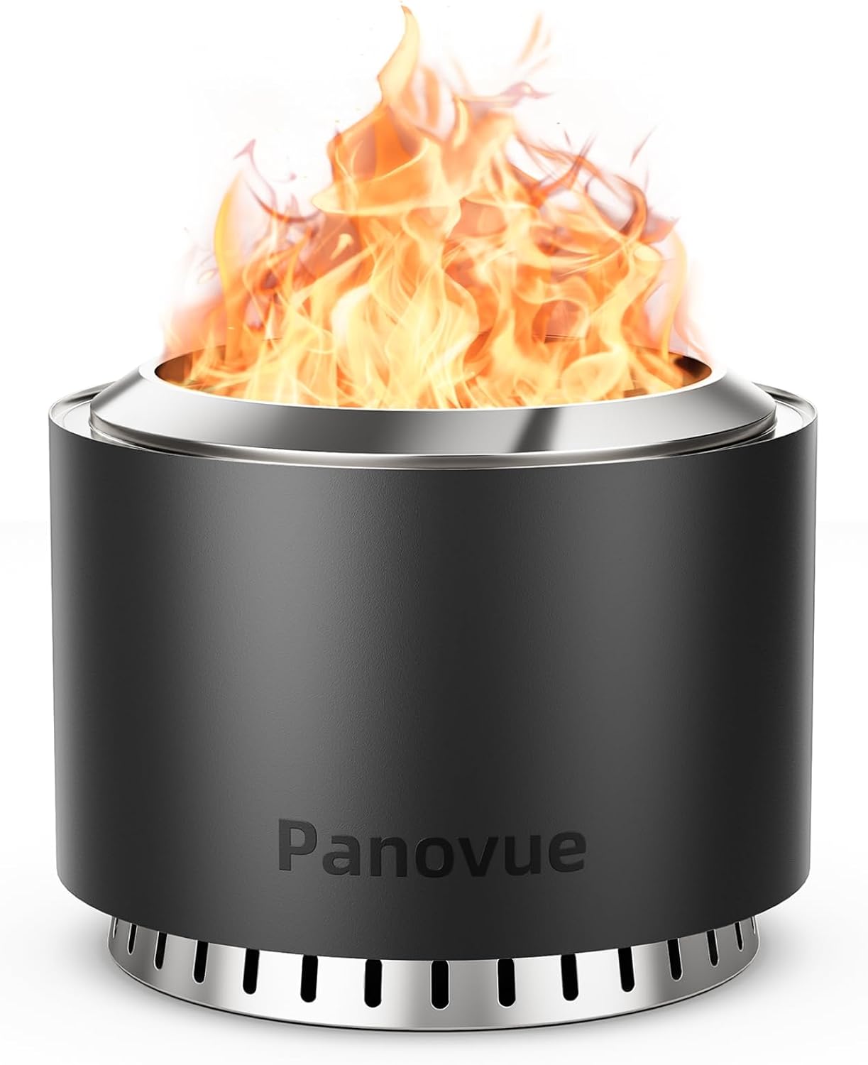 Panovue 22 inch Smokeless Fire Pit with Waterproof Cover, Stainless Steel Outdoor Smokeless Firepit, Wood Burning Fire Pits for Camping, Bonfire,Low Smoke Firepit for OutsideBlack
