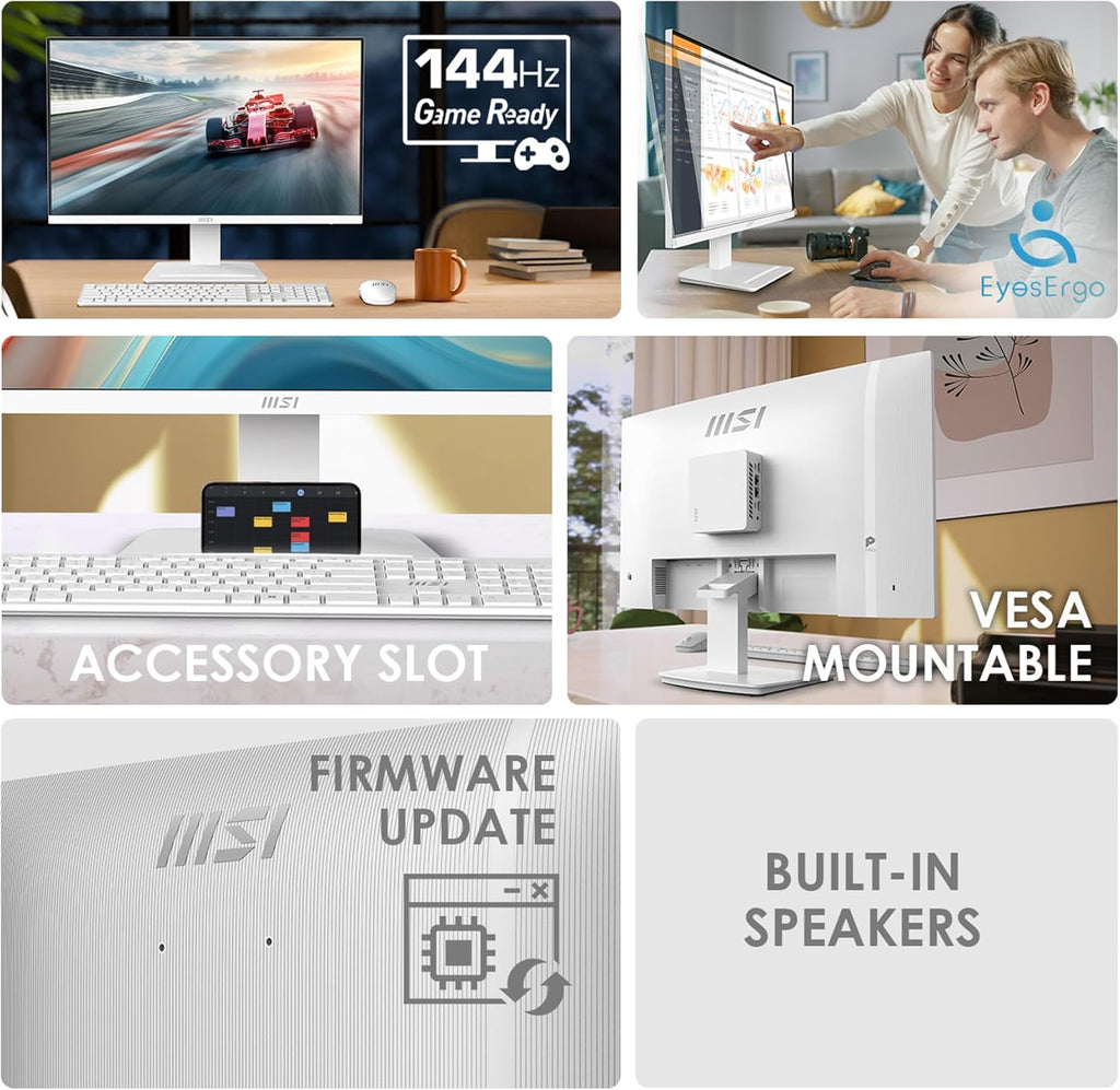 msi PRO MP273QW E14 27-inch IPS 2560 x 1440 (QHD) Computer Monitor, 144Hz,Adaptive-Synch, HDMI, DP Port, VESA Mountable, Tilt, Speaker, 1ms, White