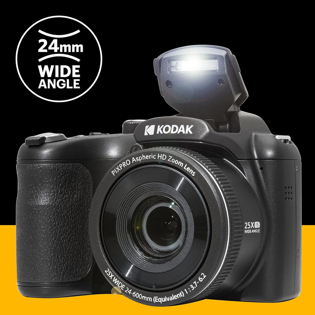 Kodak PIXPRO AZ255-BK 16MP Digital Camera 25X Optical Zoom 24mm Wide Angle Lens Optical Image Stabilization 1080P Full HD Video 3" LCD Vlogging Camera (Black)