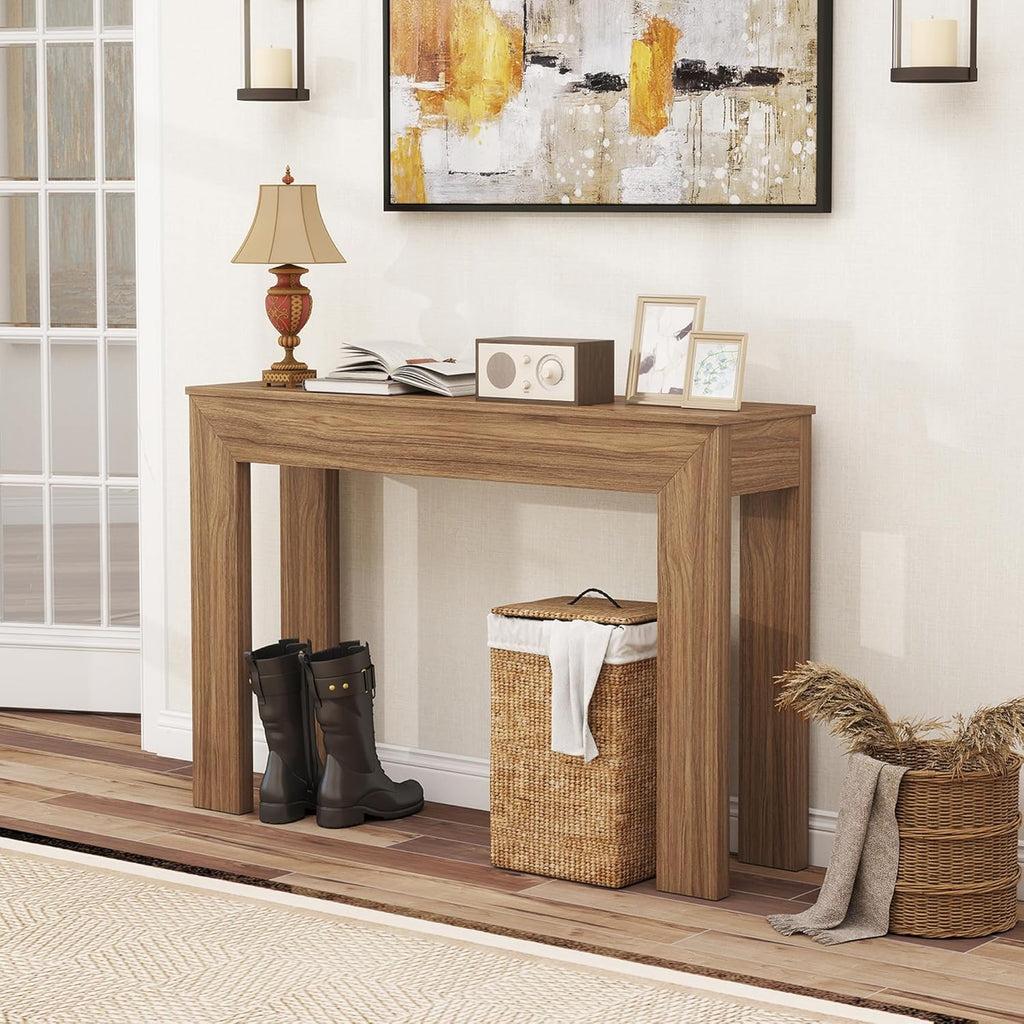 HOMCOM Modern Entryway Table, 47" Narrow Console Table for Entryway, Sofa Table Behind Couch, Living Room, Hallway, Walnut
