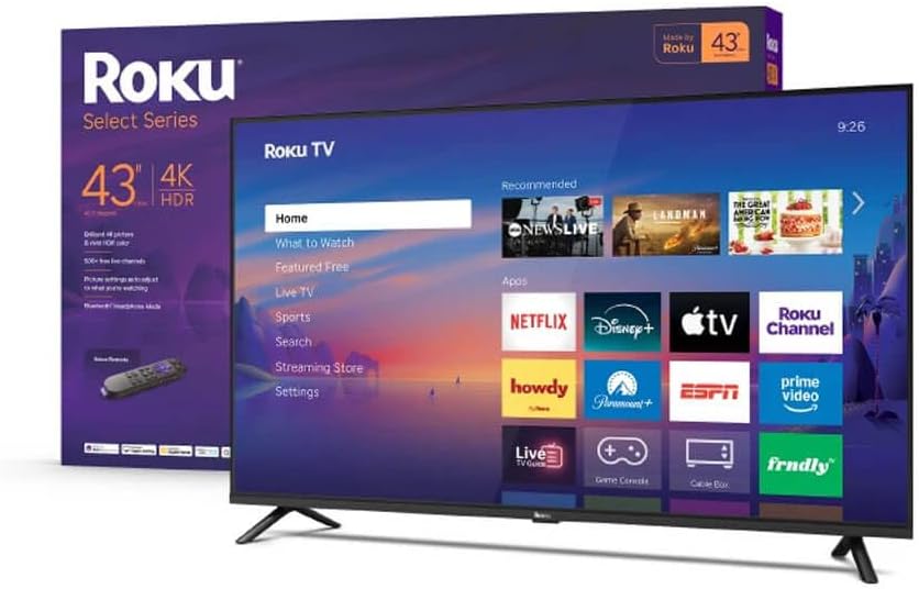 Roku 43 Inch Class Select Series 4K LED Smart TV Smart TV HDR Streaming Television WiFi Voice Remote HDMI Cable Streaming Bundle 12 Month CPS Protection Plan Home